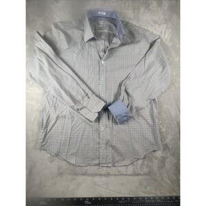 Bugatchi Uomo Shirt Mens Size 2XL Blue White Plaid Shaped Fit Long Sleeve Cotton